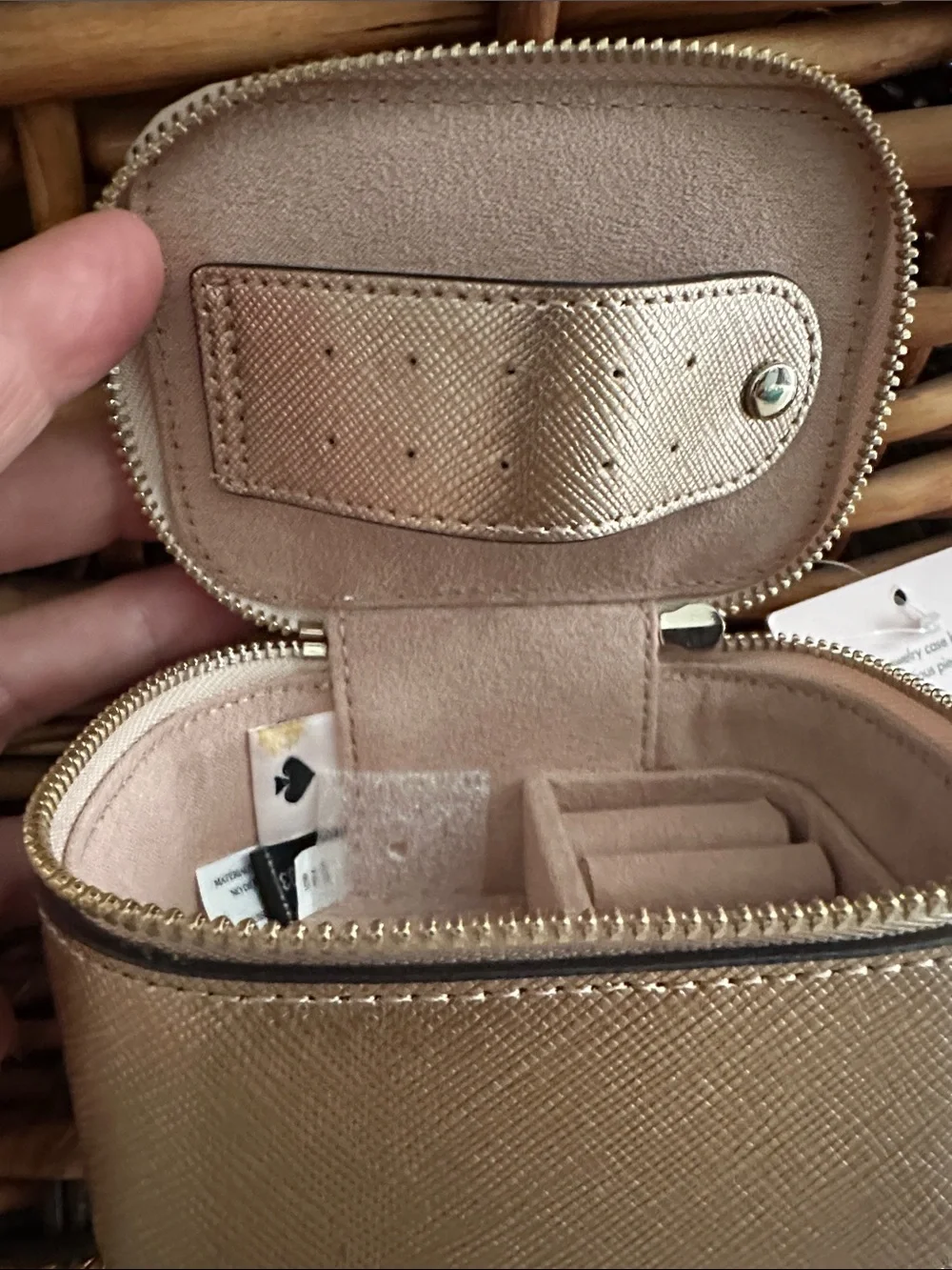 kate spade metallic rose gold zip travel jewelry case pouch • nwt